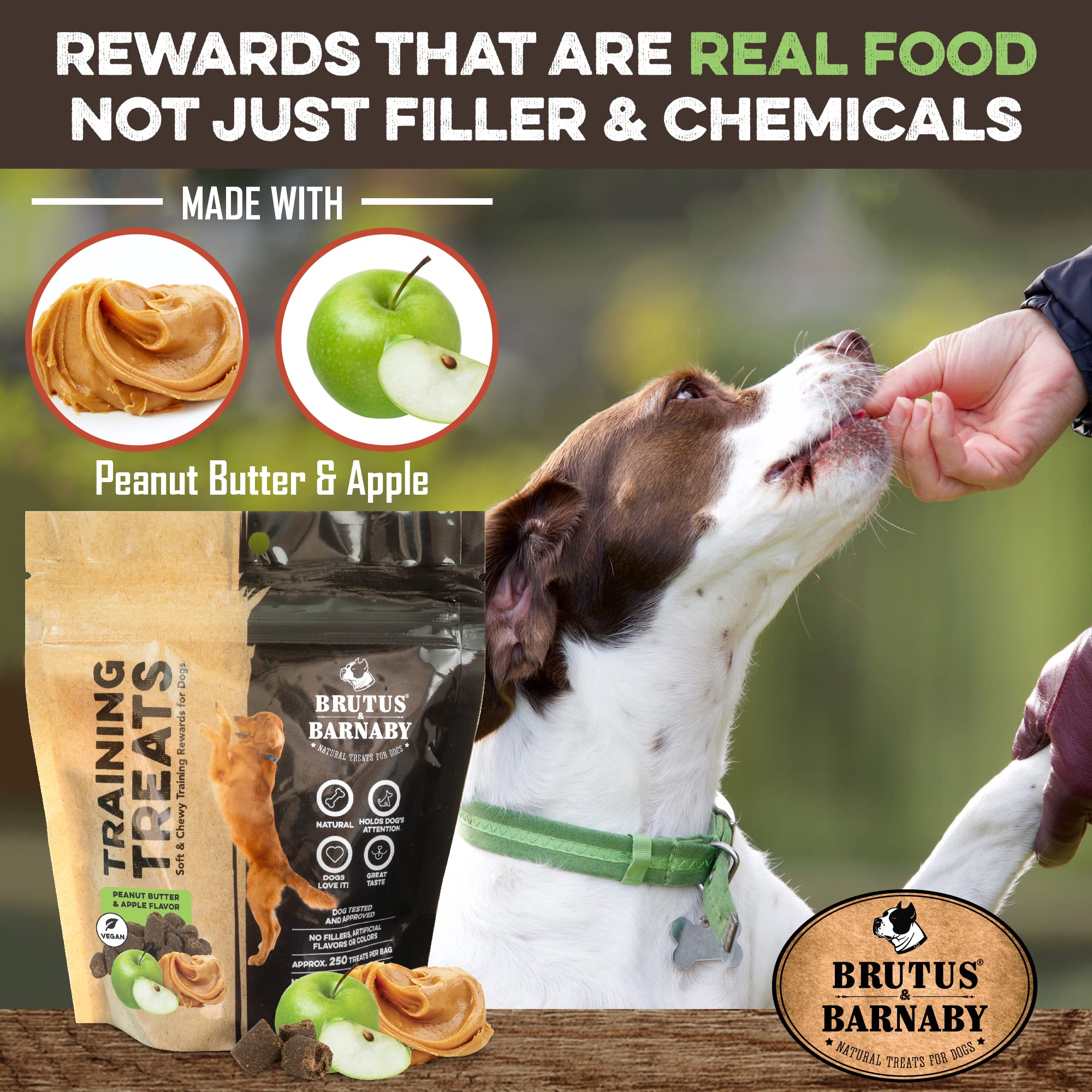 BRUTUS & BARNABY All-Natural Peanut Butter & Apple Vegan Dog Training Treats - Low Calorie Healthy Snacks for Puppy & Dog Rewards - Perfect for Obedience Training, Behavior Reinforcement and Positive Reward System
