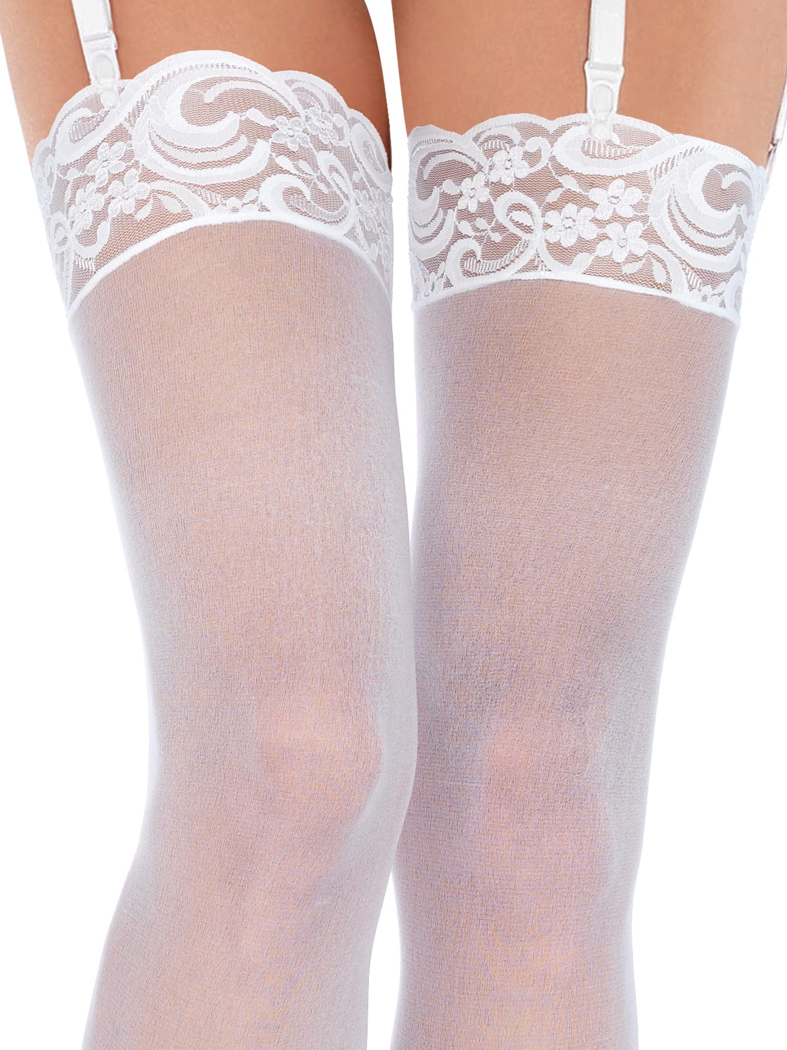 Leg Avenue Women's Nylon Sheer Stockings with Lace Top - Sexy Thigh High Stockings for Dress, Cosplay & Special Occasions