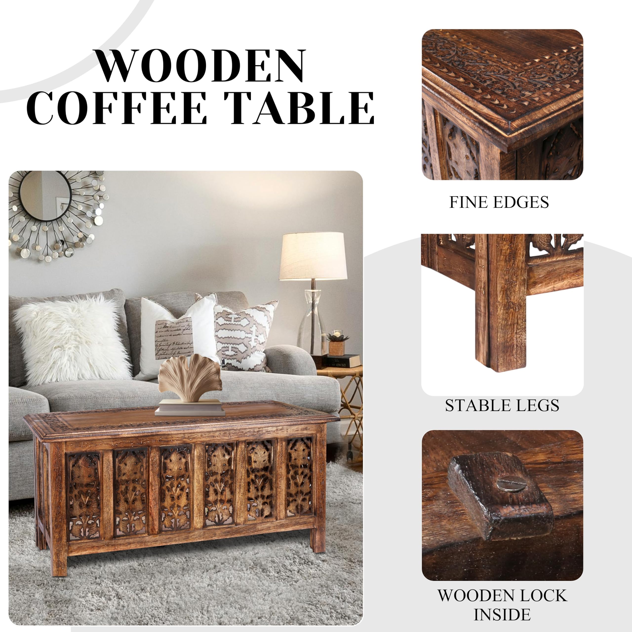 Modern Rectangular Wooden Coffee Table 36x18 Inch - Burnt Finish Living Room Center Table, Entryway Console Table for Magazines, Books & Plants | Perfect for Small Spaces, Apartments & Cozy Home Decor