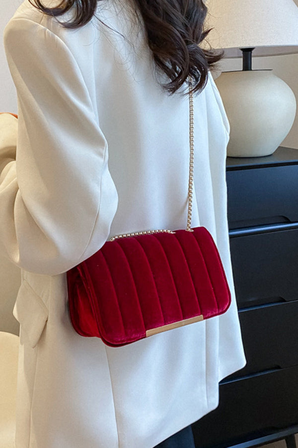 Stylish Velvet Crossbody Bag with Chain Strap - Trendy Women's Shoulder Purse for Daily Use, Shopping & Date Night