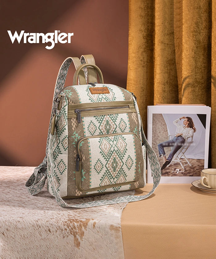 Wrangler Aztec Print Canvas Backpack for School, Travel & Outdoor Adventures - Durable & Stylish Daypack for Men & Women