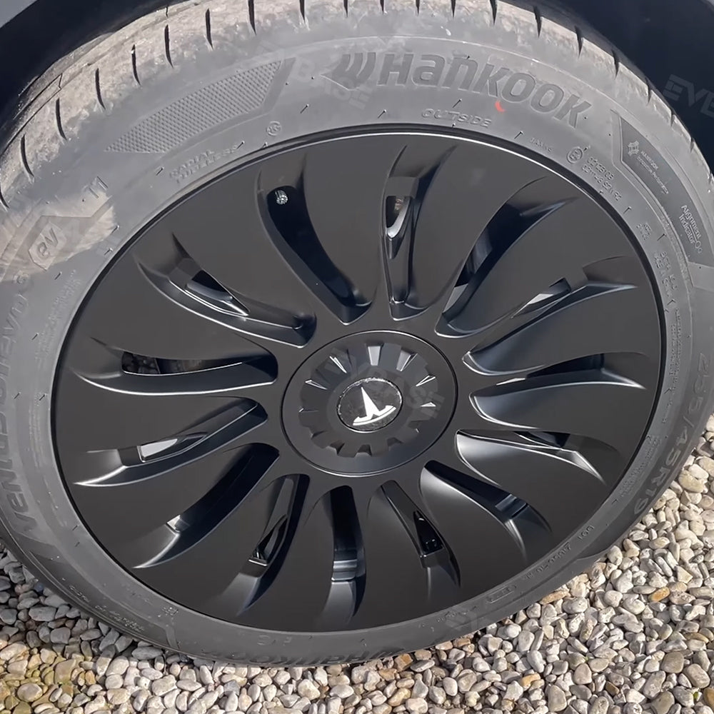 Tesla Model 3/Y Überturbine Style Wheel Covers - 18/19 Inch Alloy Wheel Protectors (Matte Black, 4-Piece Set) 2017+ | Perfect for Road Trips & Daily Commuting