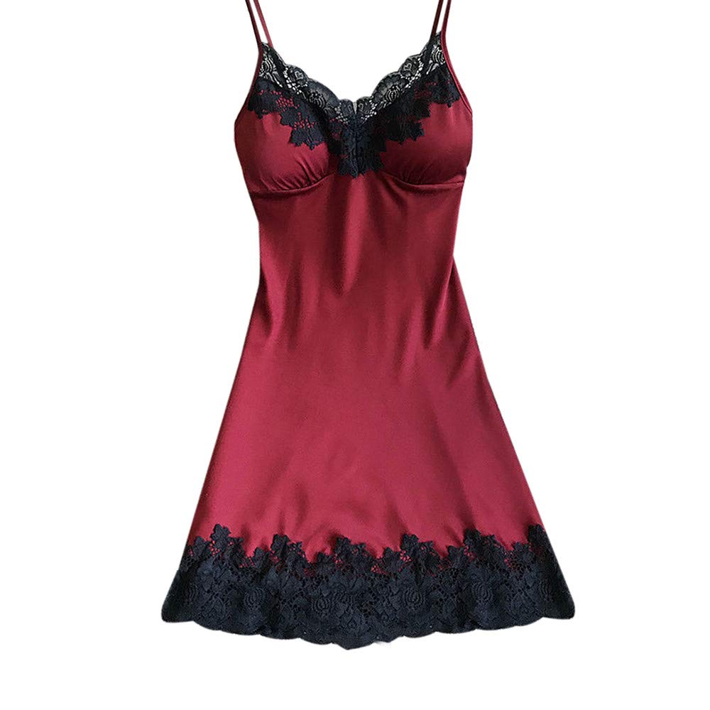 Gergeos Women's Satin Nightgown - Sexy Lace Trim Sleepwear with Chest Pads for Comfortable Sleep & Romantic Evenings | Plus Size Sleep Dress for Women
