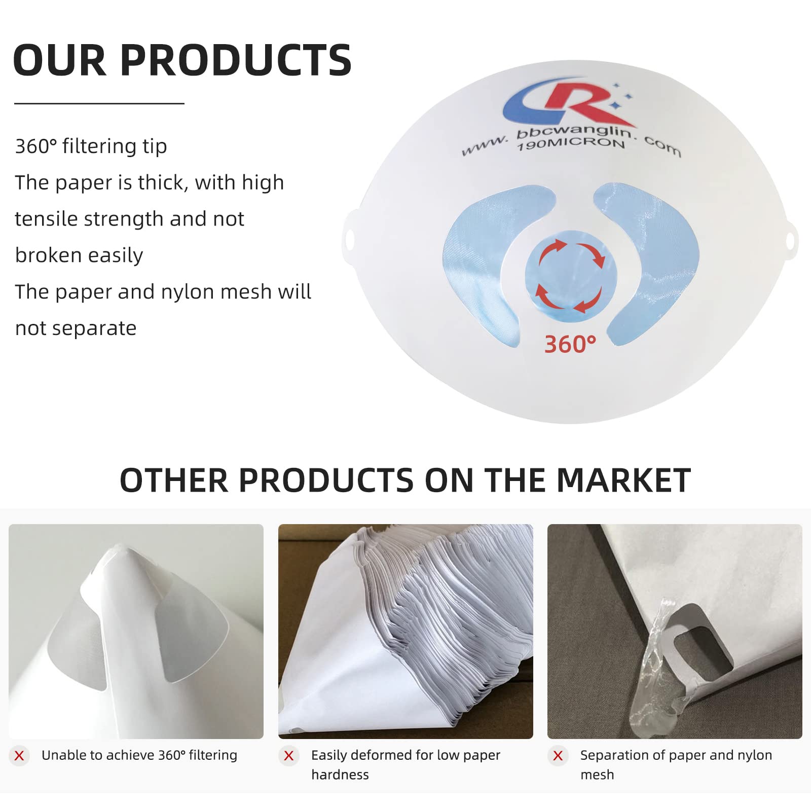 50 Pack 190 Micron Paint Strainers for Spray Guns - Automotive & Resin Filtering