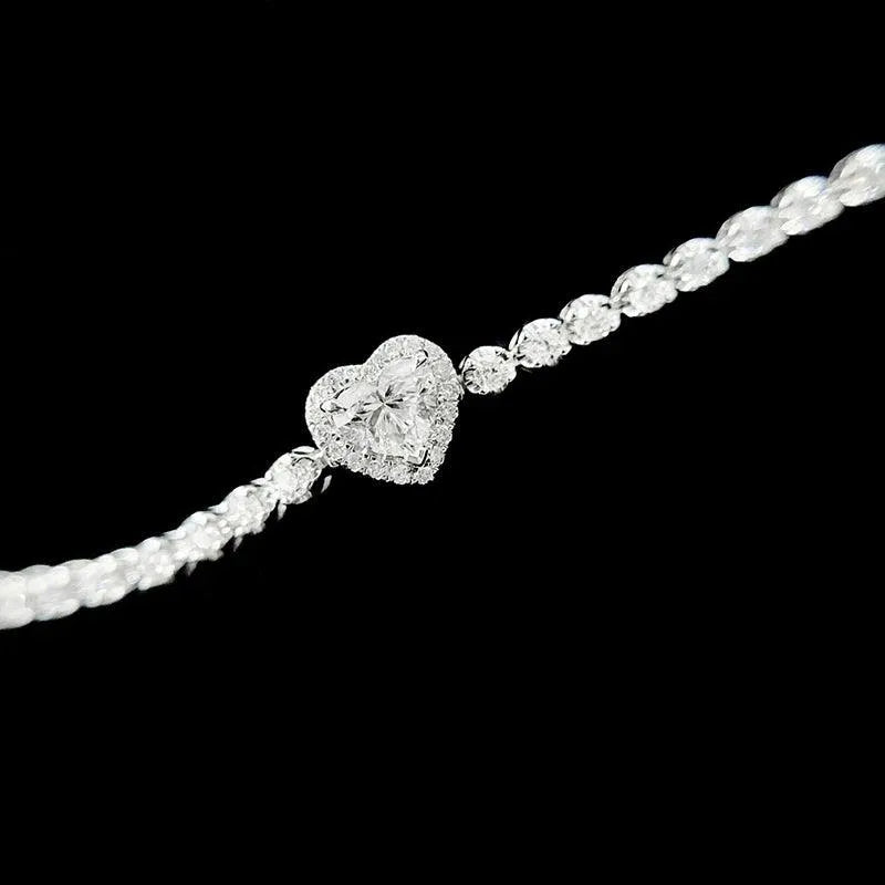 18K White Gold Heart Bracelet with Real Natural Diamonds - Romantic Engagement Jewelry for Women - Perfect for Parties, Anniversaries & Special Occasions