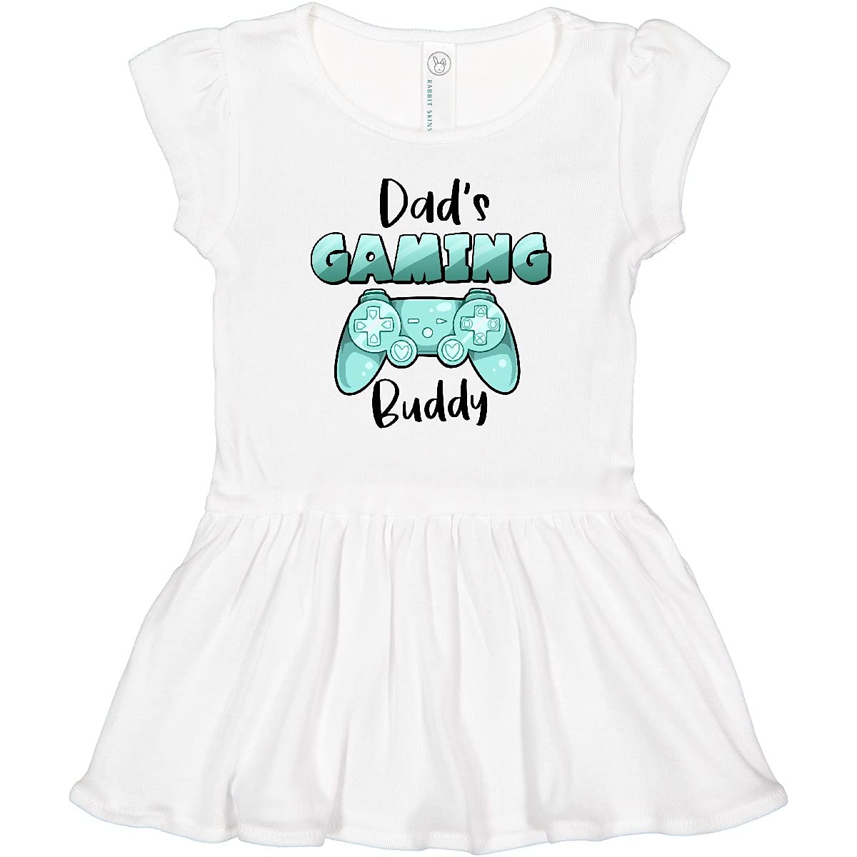 Inktastic Dad's Gaming Buddy - Aqua Controller Print Toddler Dress for Girls | Cute Gamer Outfit for Kids, Father's Day Gift, Casual Playdate & Family Gaming Time