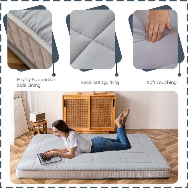 MAXYOYO Japanese Floor Mattress - Extra Thick Padded Tatami Mat for Sleeping & Lounging, Grey Style | Perfect for Guest Beds, Meditation, Yoga & Small Space Living