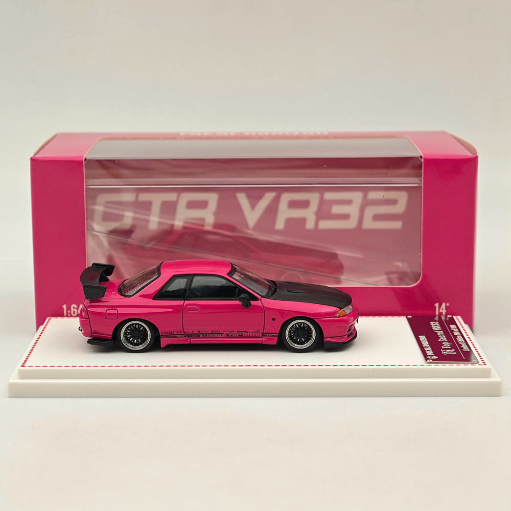 1/64 Nissan Skyline GT-R R32 Diecast Model Car with Carbon Hood - Top Secret Pink Edition | Collectible Toy for Car Enthusiasts & Display for Home/Office Decor