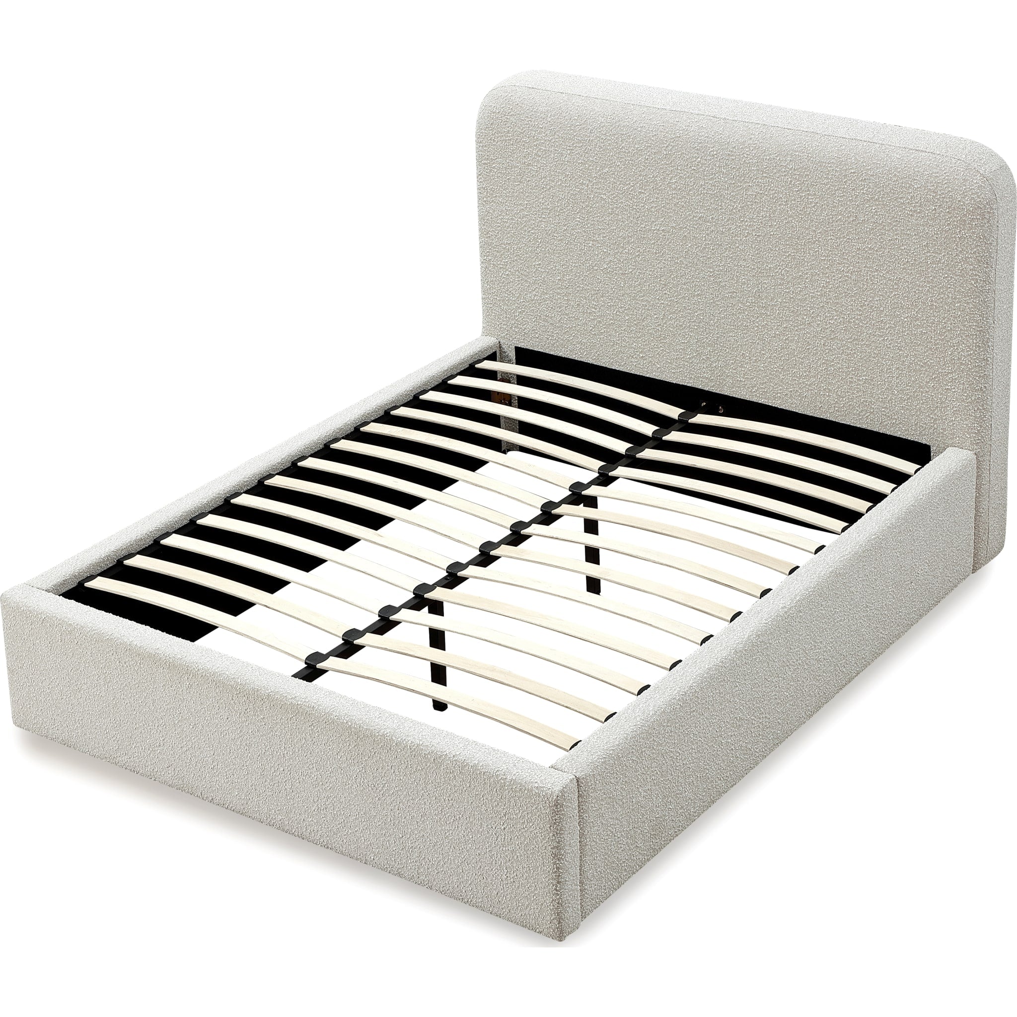Luxury Off White Upholstered Platform Bed Frame with Ricotta Boucle Fabric - Modern Bedroom Furniture for Master Suite, Guest Room & Apartment
