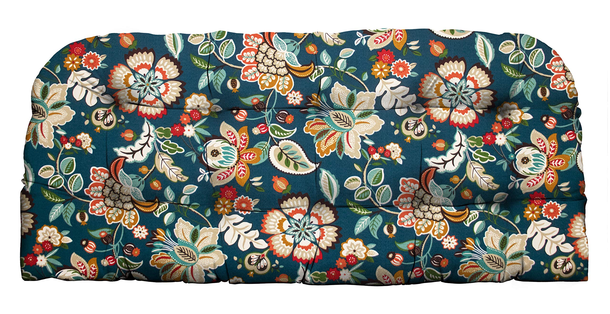 Tufted Wicker Loveseat Cushion 41x19 Inches - All-Weather Spun Fabric, Waterproof & Fade-Resistant Outdoor Settee Cushion for Patio Furniture - Telfair Peacock Blue - Perfect for Garden, Poolside & Backyard Relaxation