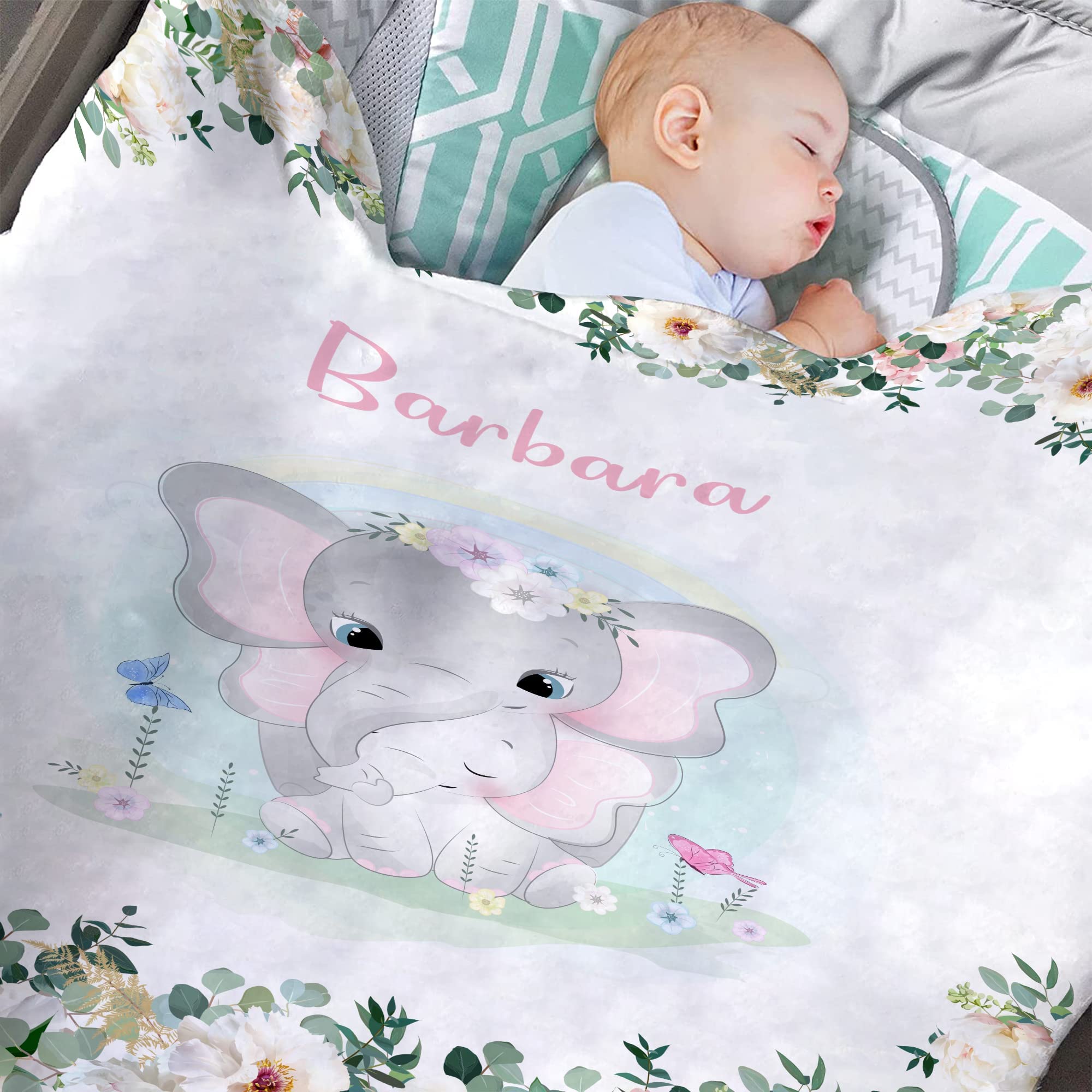 Personalized Elephant Flannel Throw Blanket for Kids & Toddlers - Custom Name Monogram, Super Soft Baby Nursery Blanket | Perfect for Bedtime, Playtime & Gift Giving