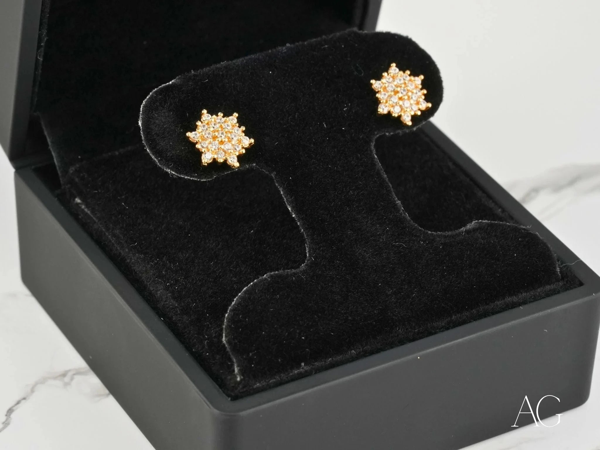 18K Gold CZ Flower Earrings for Women - Elegant Celestial Bloom Stud Earrings - Perfect for Weddings, Parties & Everyday Wear