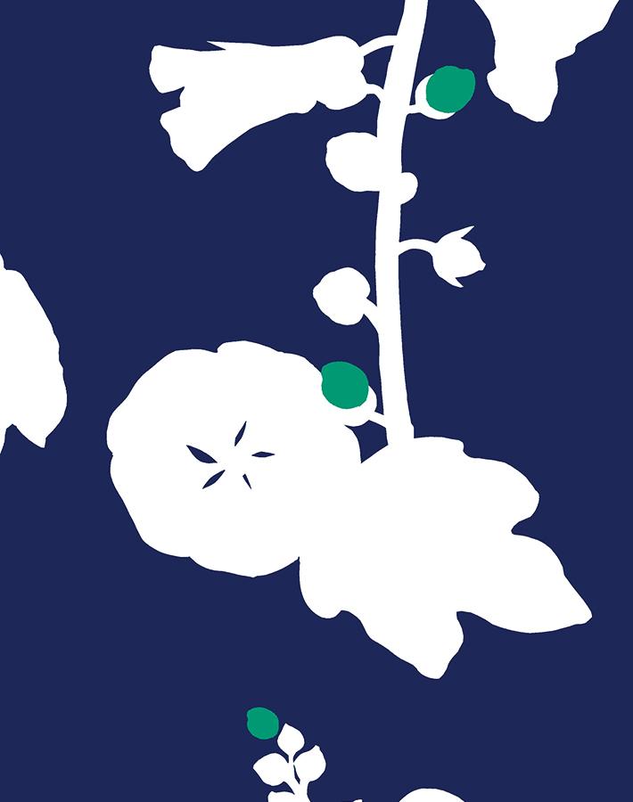 Clare V. 'Hollyhock' Navy Teal Wallpaper - Premium Peel & Stick Wallpaper for Living Room, Bedroom, or Nursery Decor