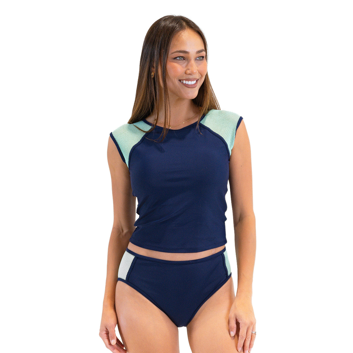 Women's Mesh Sleeve Long Tankini Top - Breathable Swimwear for Beach, Pool & Summer Vacations