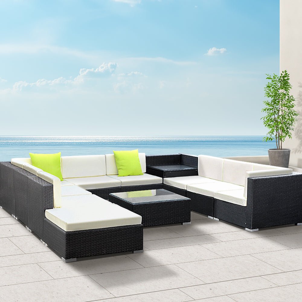 11-Piece Outdoor Furniture Set - All-Weather Wicker Patio Sofa & Lounge Chairs for Garden, Backyard, Poolside - Perfect for Relaxing & Entertaining