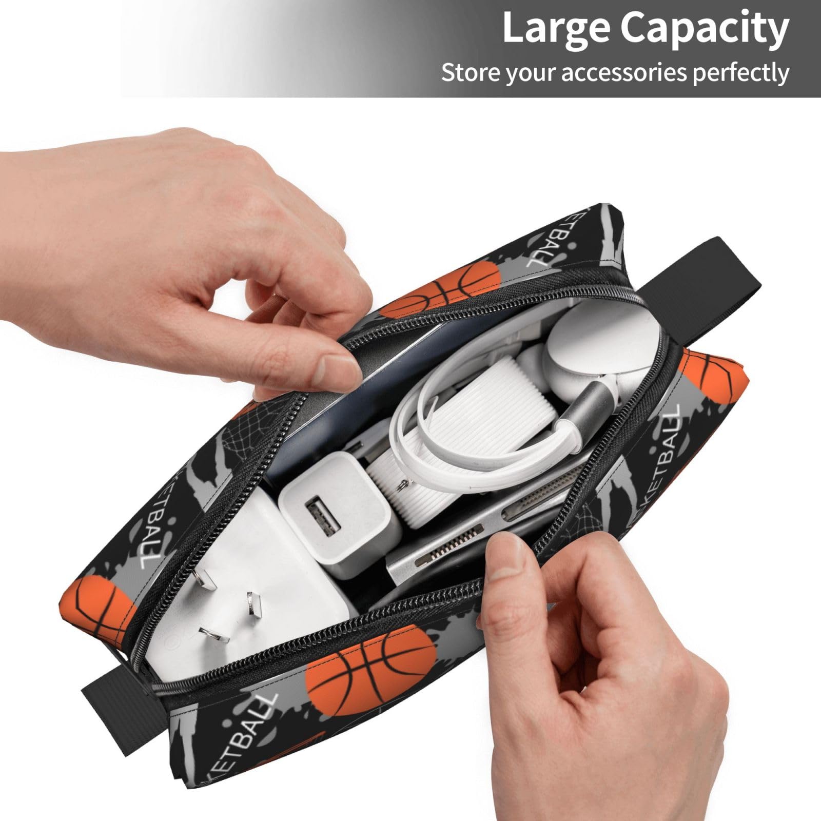 Portable Travel Toiletry Bag with Handle - Small Cosmetic Organizer for Women & Girls | Waterproof Zippered Makeup Pouch for Basketball, Sports & Gym Essentials | Perfect for Travel, Gym & Daily Use