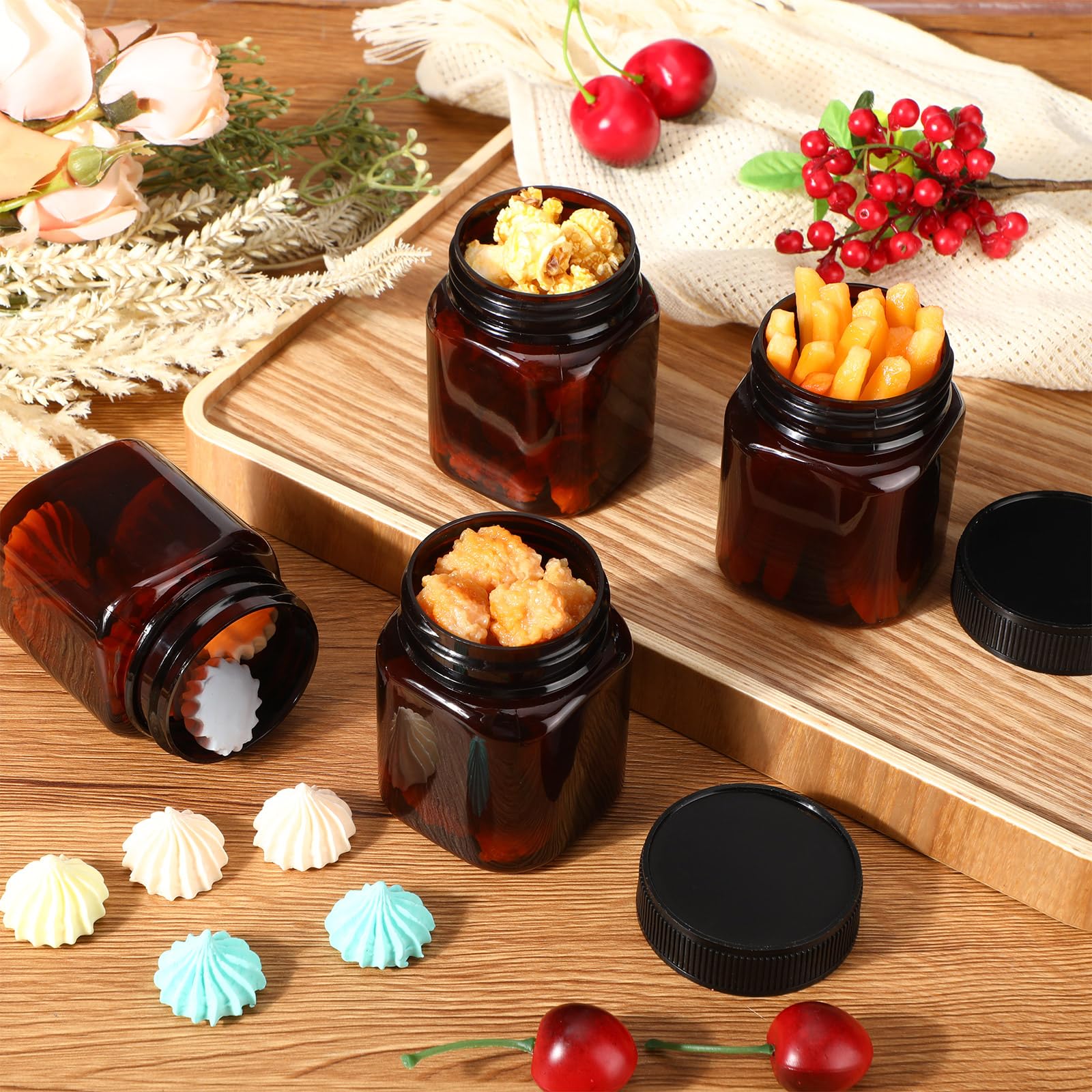 Tanlade 40-Piece Amber Plastic Jars with Airtight Lids - 4oz Round Refillable Cosmetic Containers for Powder, Liquid, Food Storage, Lotion, Ointment, Cream & Essential Oil - Perfect for DIY Beauty, Spice Organization & Kitchen Storage