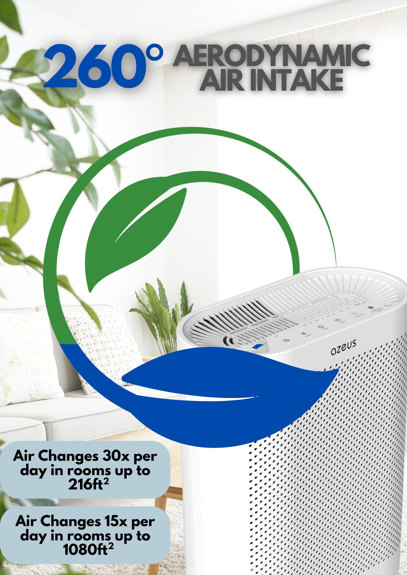 True HEPA Air Purifier for Large Rooms up to 1080 sq ft - 99.97% Removal of Pollen, Smoke, Dust & Pet Dander - Auto Mode with Air Quality Sensor & Night Light - Ideal for Home, Office, Bedroom, Nursery and Commercial Spaces