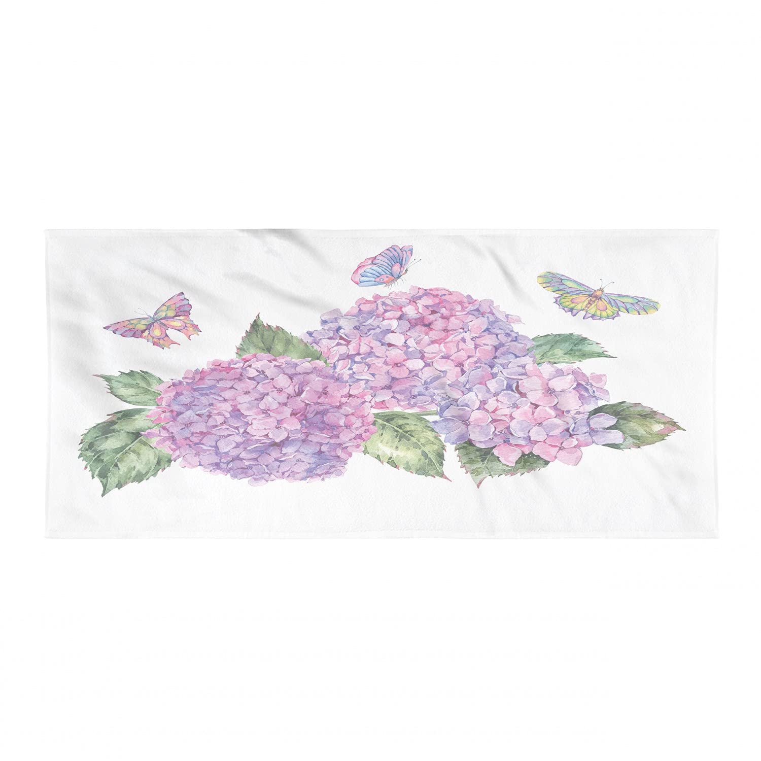 Ambesonne Quick Dry Lightweight Microfiber Camping Towel - Watercolor Hydrangea Leaves & Butterflies Design, Ultra Compact for Backpacking, Hiking, Travel - Peacock Green Multicolor - Perfect for Outdoor Adventures, Beach Trips & Gym Use
