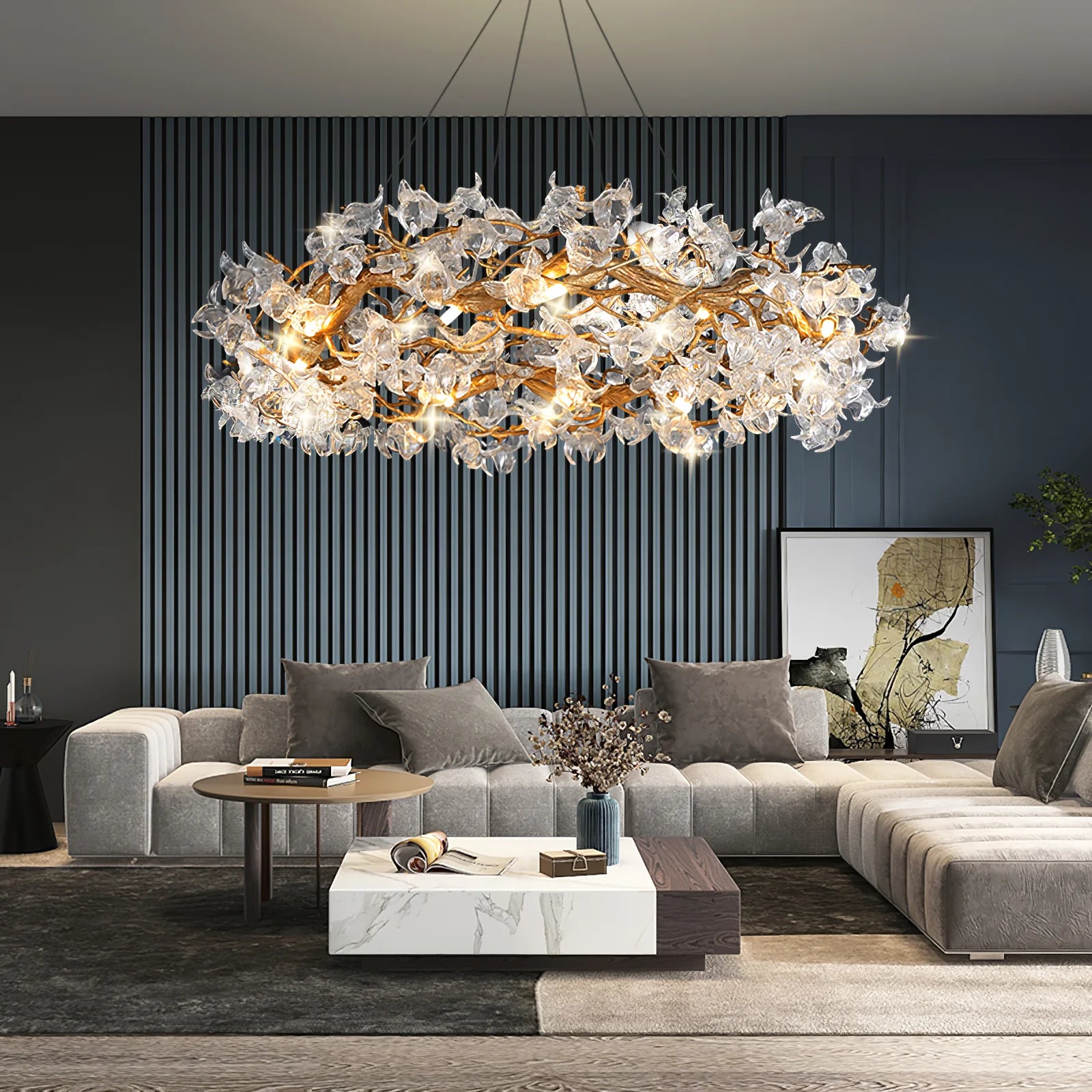 Petala Crystal Round Chandelier - Elegant Ceiling Light Fixture for Dining Room, Bedroom & Living Room | Modern Home Decor Lighting | Dimmable LED Chandelier for Wedding & Luxury Interior Design