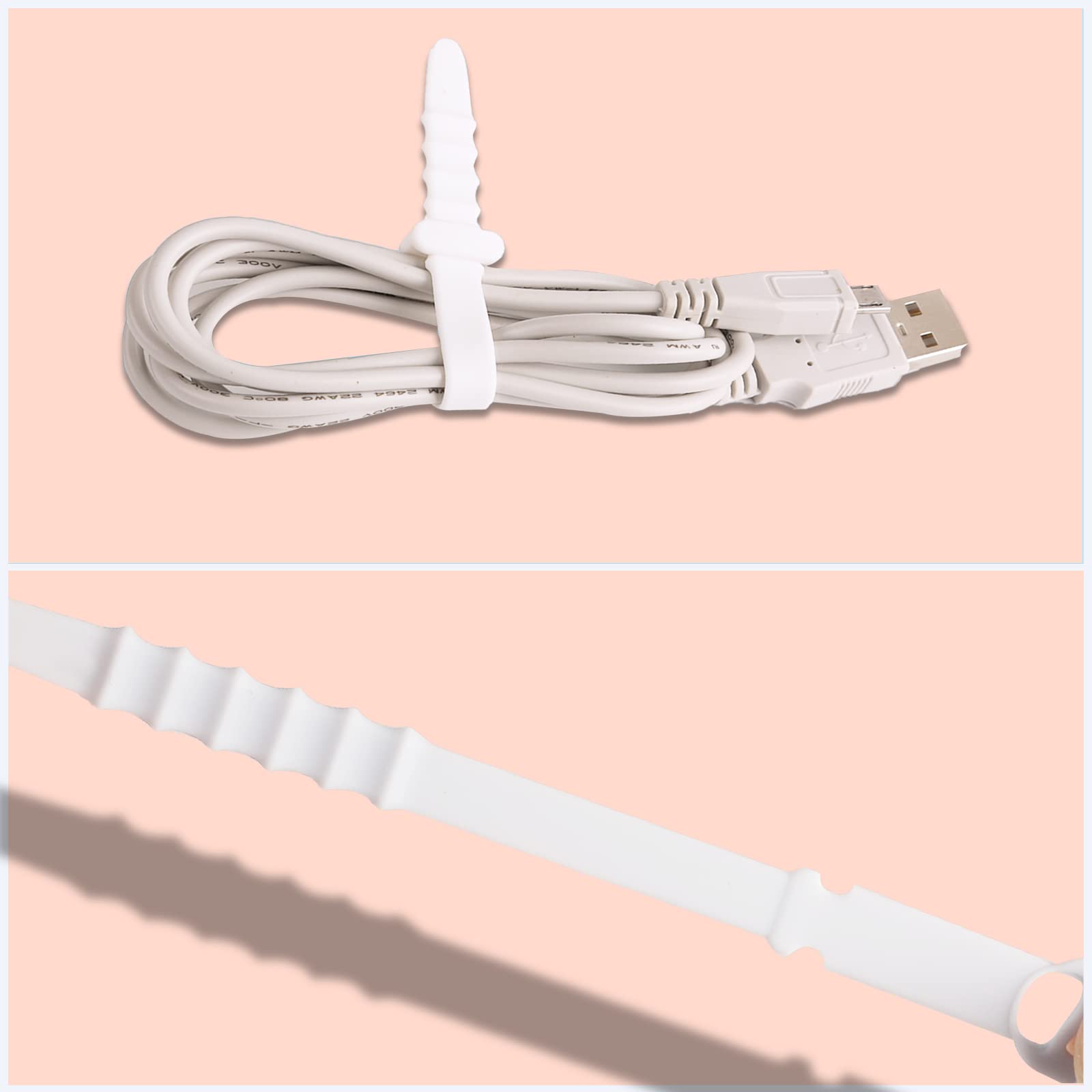 SAVITA 20pcs Reusable Silicone Cable Ties - 4.5inch Elastic Wire Organizer Straps for Charging Cables, USB Wires, Earphones, Pens & Keychains (White) | Perfect for Home Office, Travel & Electronics Organization