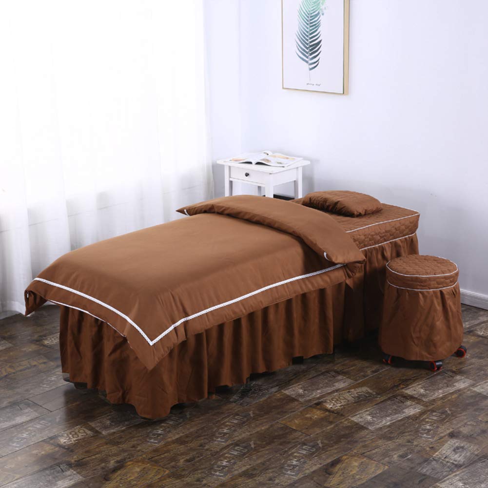 ZHUAN Beauty Salon Bed Cover with Hole - 4-Piece Massage Table Sheet Set, Pure Color Bedspread & Skirt, 190x70cm (75x28inch) - Perfect for Spa, Facial, and Massage Therapy Sessions