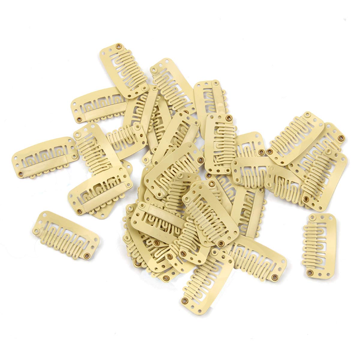 20pcs U-Shape Snap Wig Clips for Hair Extensions & Weaves - 3.2cm Metallic Hair Clips with Silicone Rubber (Beige, 1.2g/pc) | Secure Hold for DIY Styling, Cosplay & Daily Hair Accessories