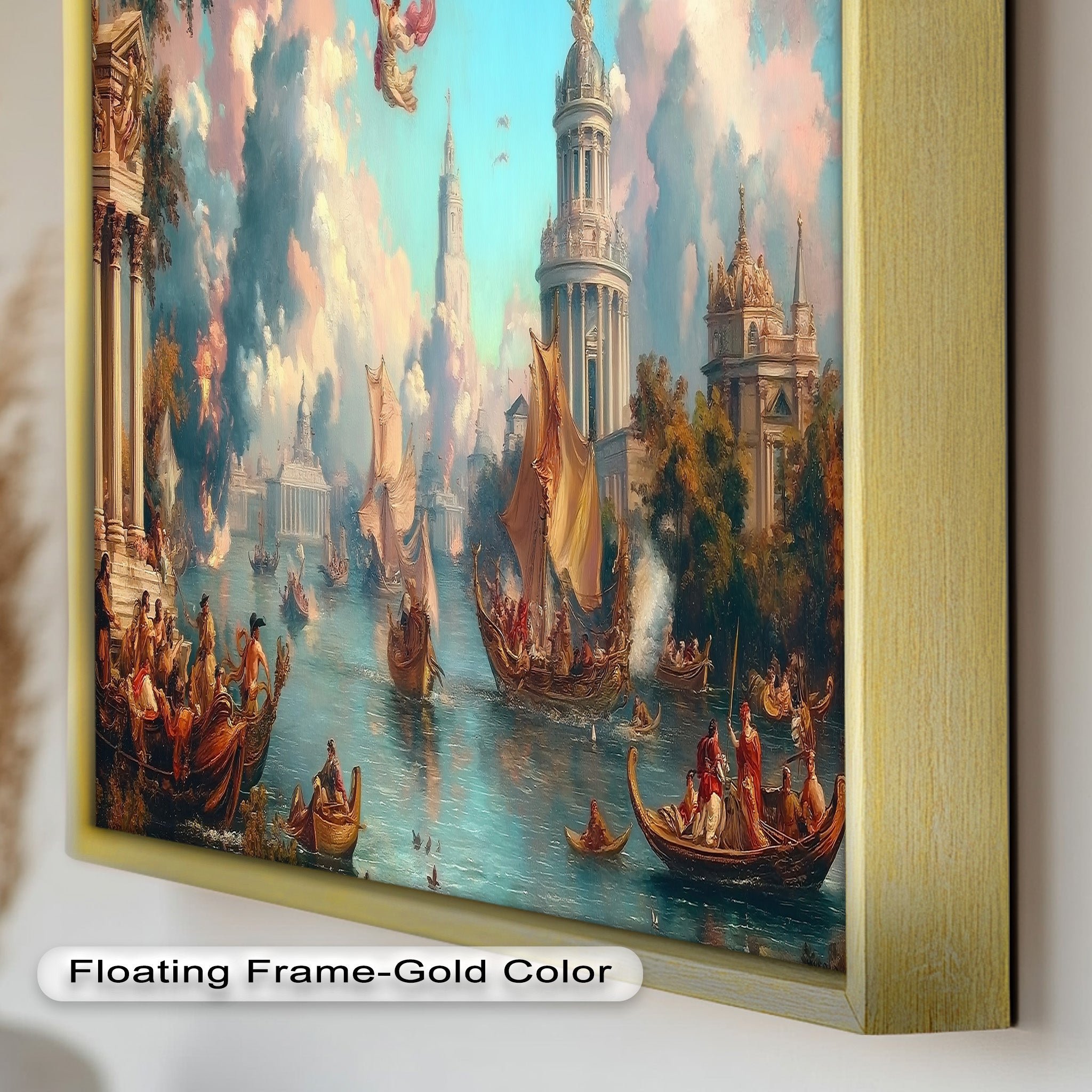 Baroque River Parade - Grand Venetian Fantasy Oil Painting | Hand-Painted Canvas Art for Home & Office Decor | Perfect for Living Room, Bedroom, or Gallery Wall Display