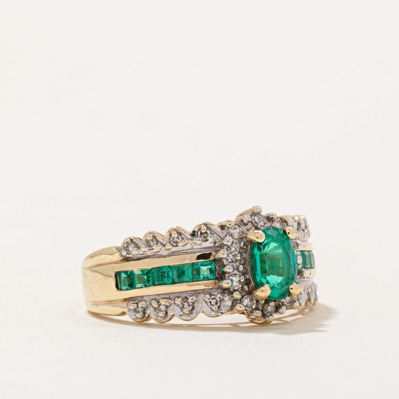 Exquisite 0.50ctw Synthetic Emerald & 0.15ctw Diamond Ring - Size 6.75 | Elegant Birthstone Jewelry for Women | Perfect for Anniversaries, Engagements & Special Occasions