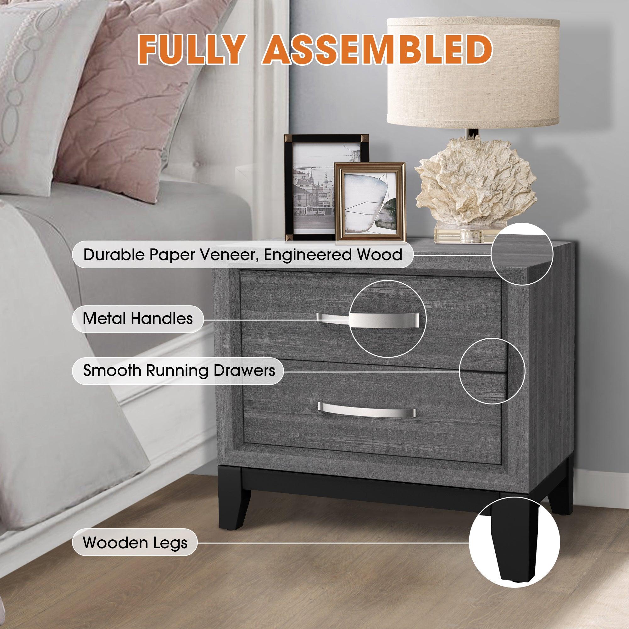 Lucien Modern Wood Nightstand with 2 Drawers - Solid Wood Bedside Table for Bedroom, Living Room & Office - Stylish Storage Furniture with Smooth Gliding Drawers