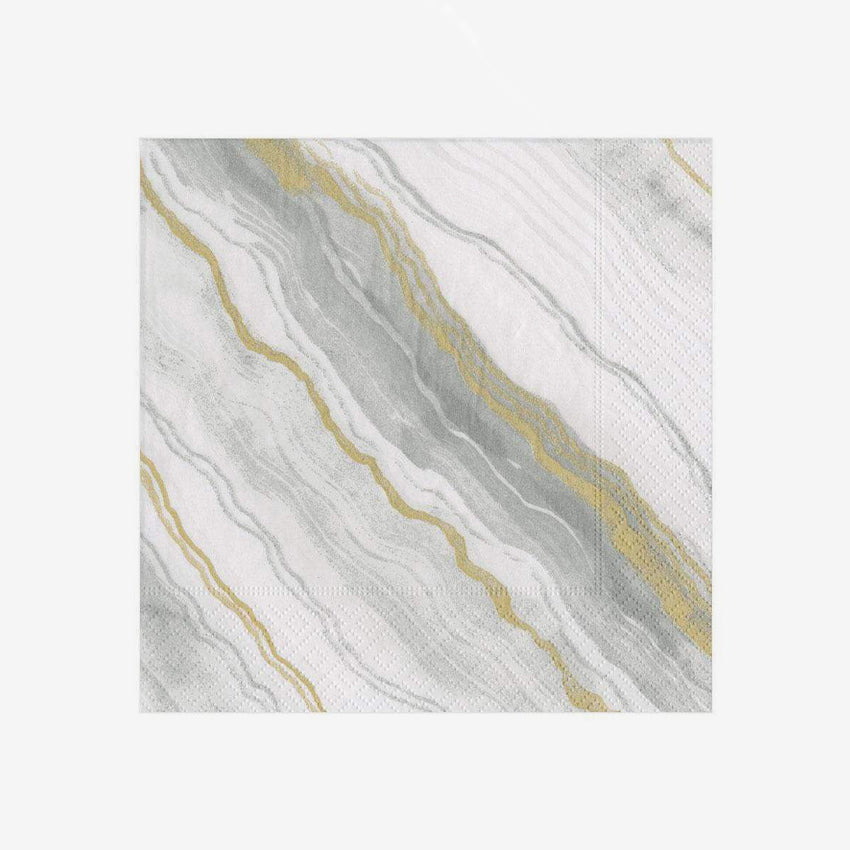 Premium Caspari Marble Grey Napkins - Elegant 100% Cotton Dinner Napkins for Formal Dining, Weddings & Special Events