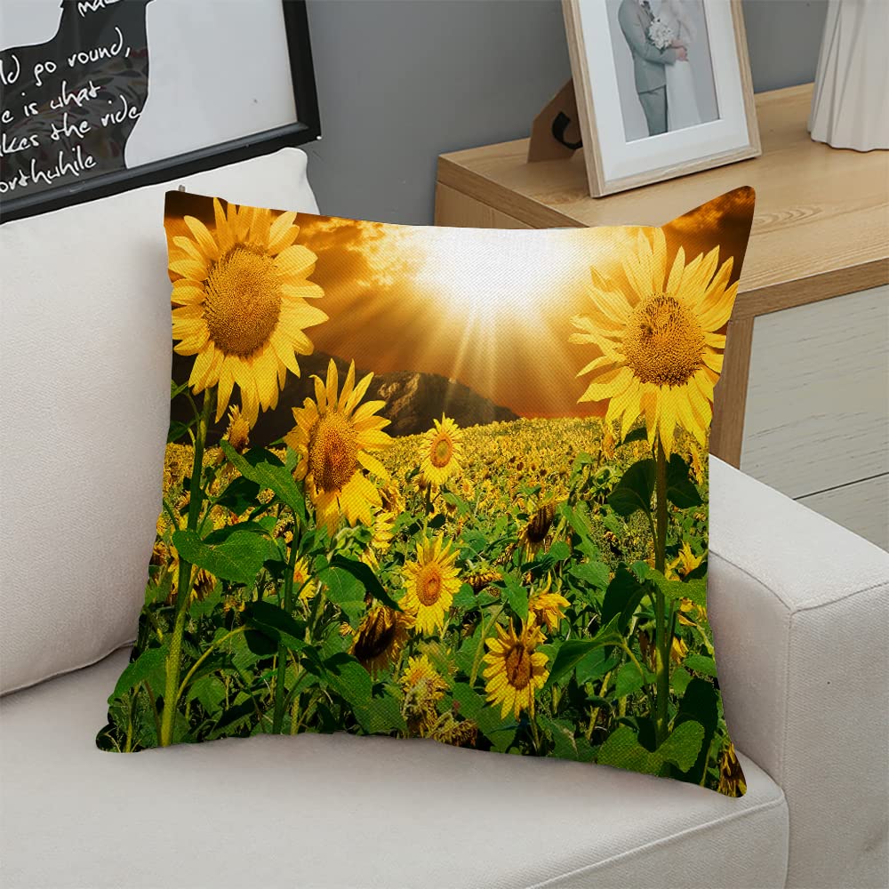 18x18 Inch Decorative Square Throw Pillow Covers - Sunflower Sunset Design for Couch, Sofa & Bed | Home Decor Accent | Perfect for Living Room, Bedroom & Dorm
