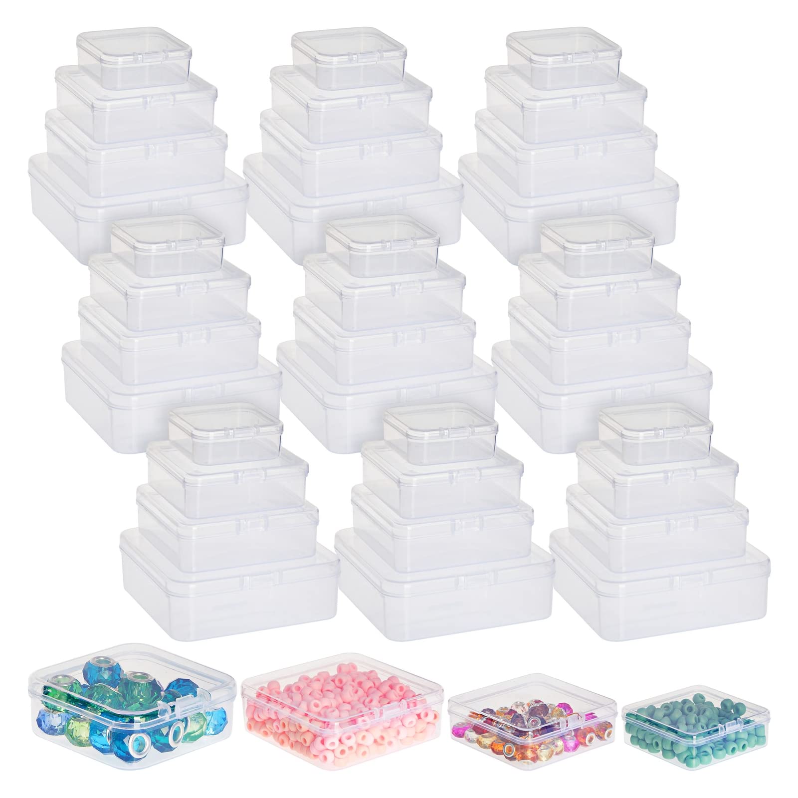 Bright Creations 40-Piece Mini Square Storage Containers with Lids - 4 Sizes for Crafts, Jewelry, Board Game & Small Item Organization - Perfect for DIY Projects, Bead Sorting & Home Office Storage