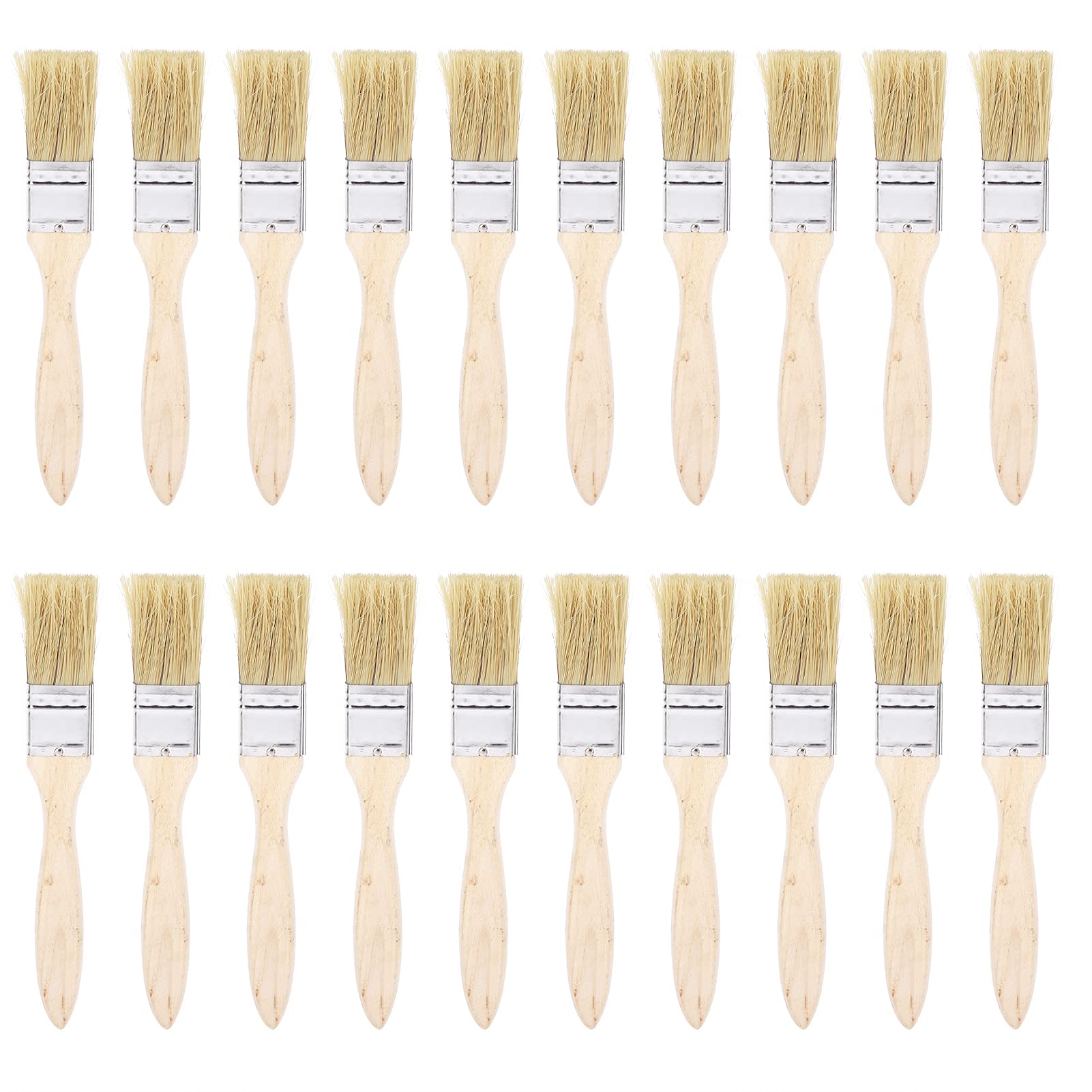 FTVOGUE 20Pcs 25mm Paint Brush Set - Artificial Fur Flat Wood Handle Brushes for Grilling, Cleaning, BBQ & Crafts - Includes Wire Brushes and Nylon Brushes - Perfect for Kitchen, Grill Maintenance & DIY Projects