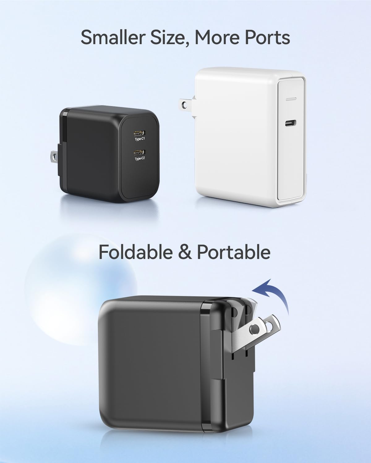 45W Super Fast USB C Charger with Dual Ports - GaN PD Wall Charger for iPhone 15/15 Pro, Galaxy S23/S22/Note, MacBook, iPad - Compact Foldable Design for Travel & Home Use