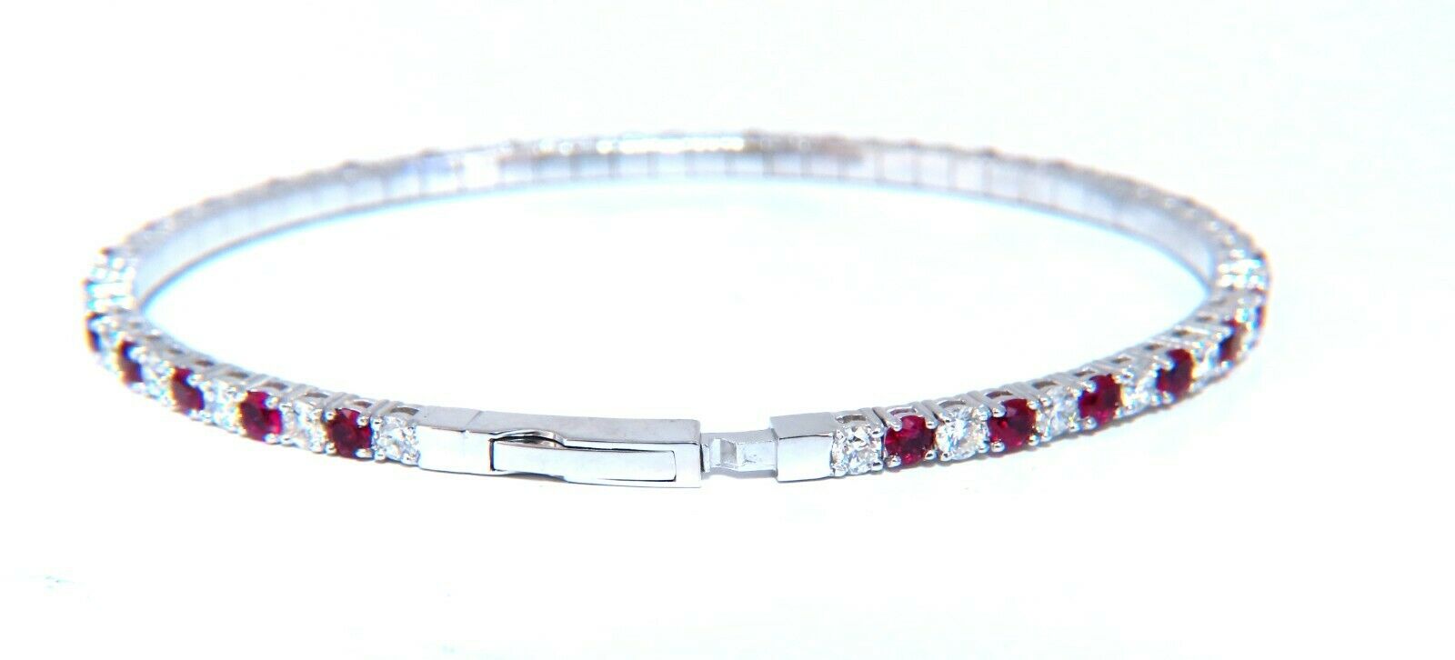 5.25ct Vivid Red Natural Ruby & Diamond Tennis Bracelet - 14K Gold Flexible Bangle for Women, Perfect for Weddings, Anniversaries & Special Occasions
