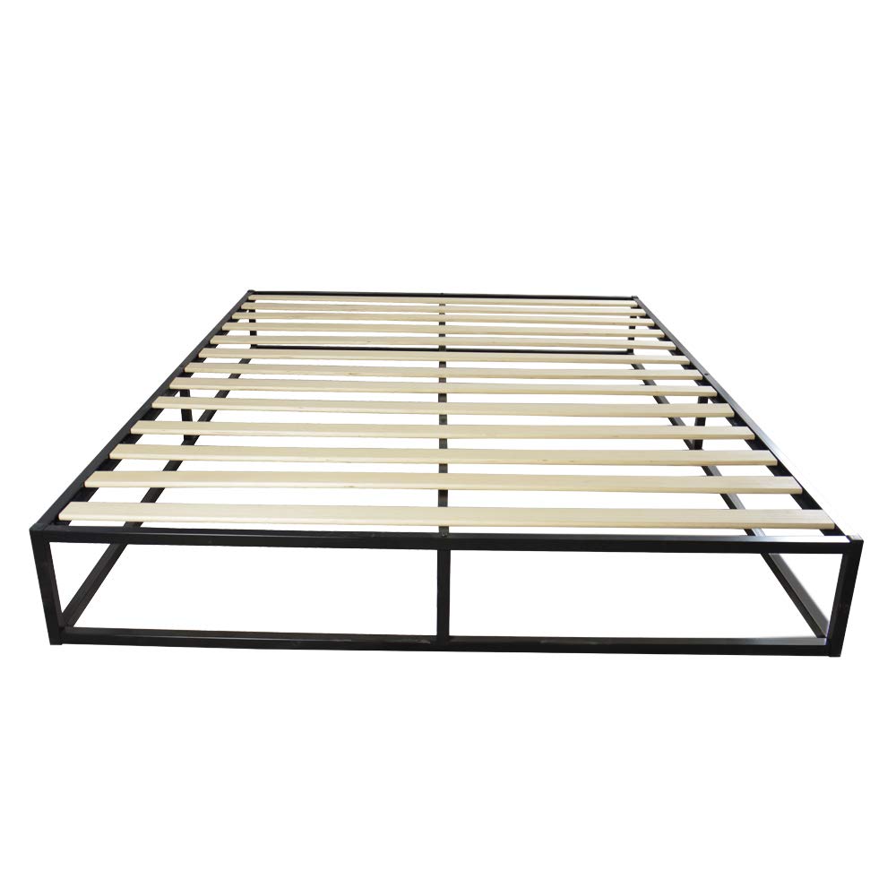 Comfortable Queen Size Iron Bed Frame - Simple Basic Black Metal Bed for Home Use | Perfect for Bedrooms, Guest Rooms & Dormitories