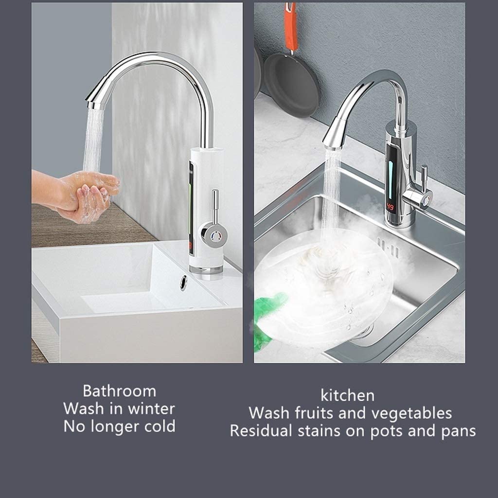 Instant Tankless Electric Hot Water Heater Faucet with LED Digital Display - Fast Heating Tap for Kitchen & Bathroom, White - Perfect for Washing, Cooking, and Cleaning