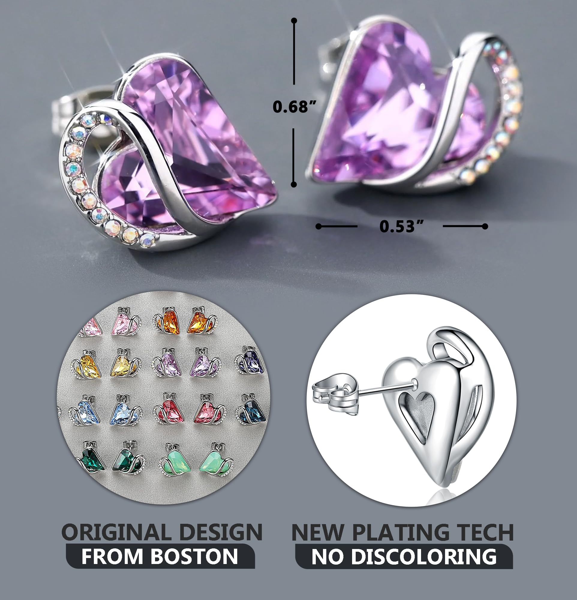 Leafael Infinity Love Heart Birthstone Crystal Stud Earrings for Women - Sterling Silver Fashion Jewelry | Perfect Holiday, Birthday Gift for Mother, Daughter, Wife, Sister | Great for Weddings, Anniversaries & Special Occasions