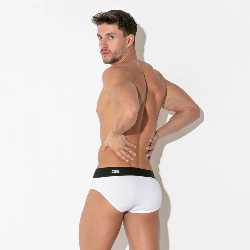Code 22 Basic 3 Pack Cotton Briefs for Men - Soft Comfort Underwear in Black, White & Grey - Perfect for Everyday Wear, Gym & Travel