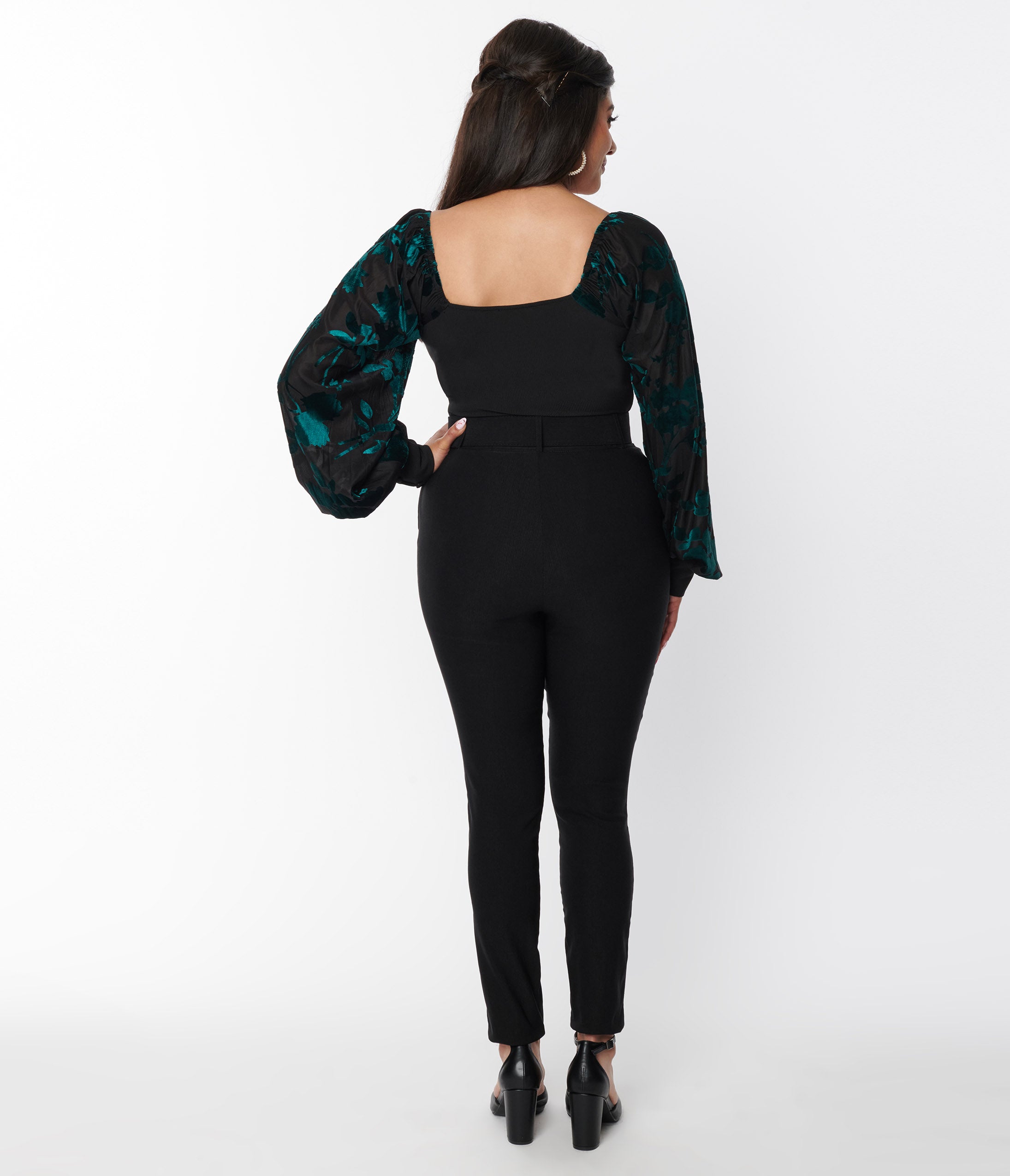 Vintage Black High Waisted Belted Rizzo Cigarette Pants for Women - Retro 50s Style Slim Fit Trousers for Casual Wear, Office & Date Night Outfits