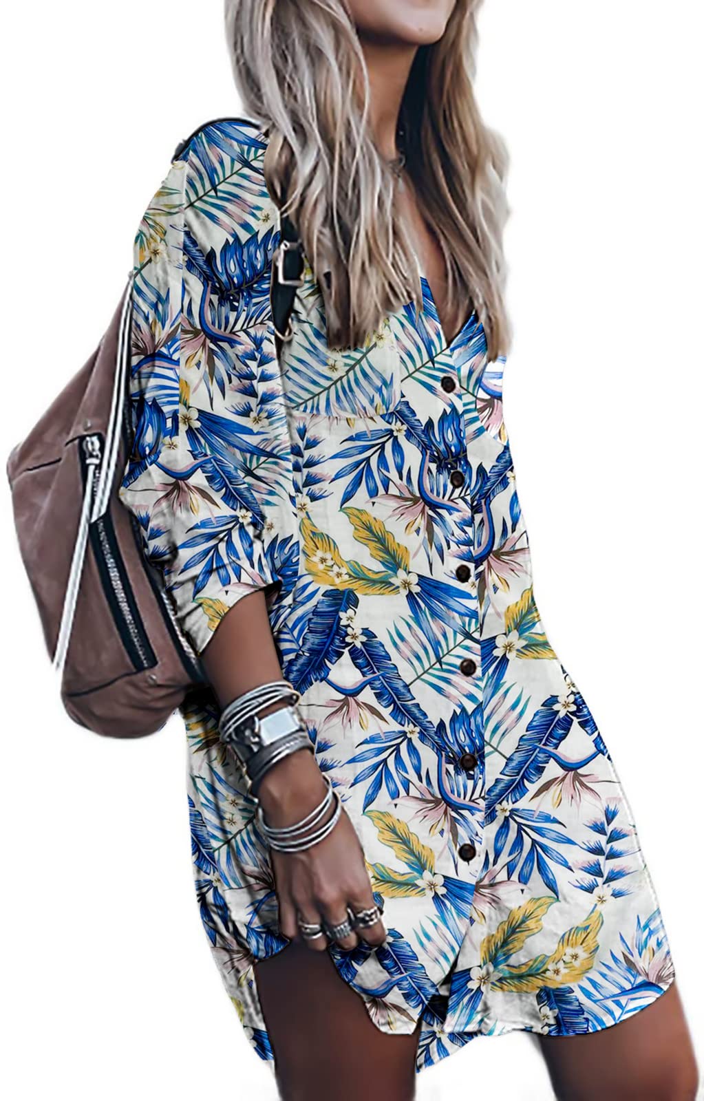 POGTMM Women's Swimwear Cover Up Shirt - Summer Beach Button Down Shirt for Bikini & Bathing Suit - Lightweight Beach Dress for Pool, Vacation & Tropical Getaways
