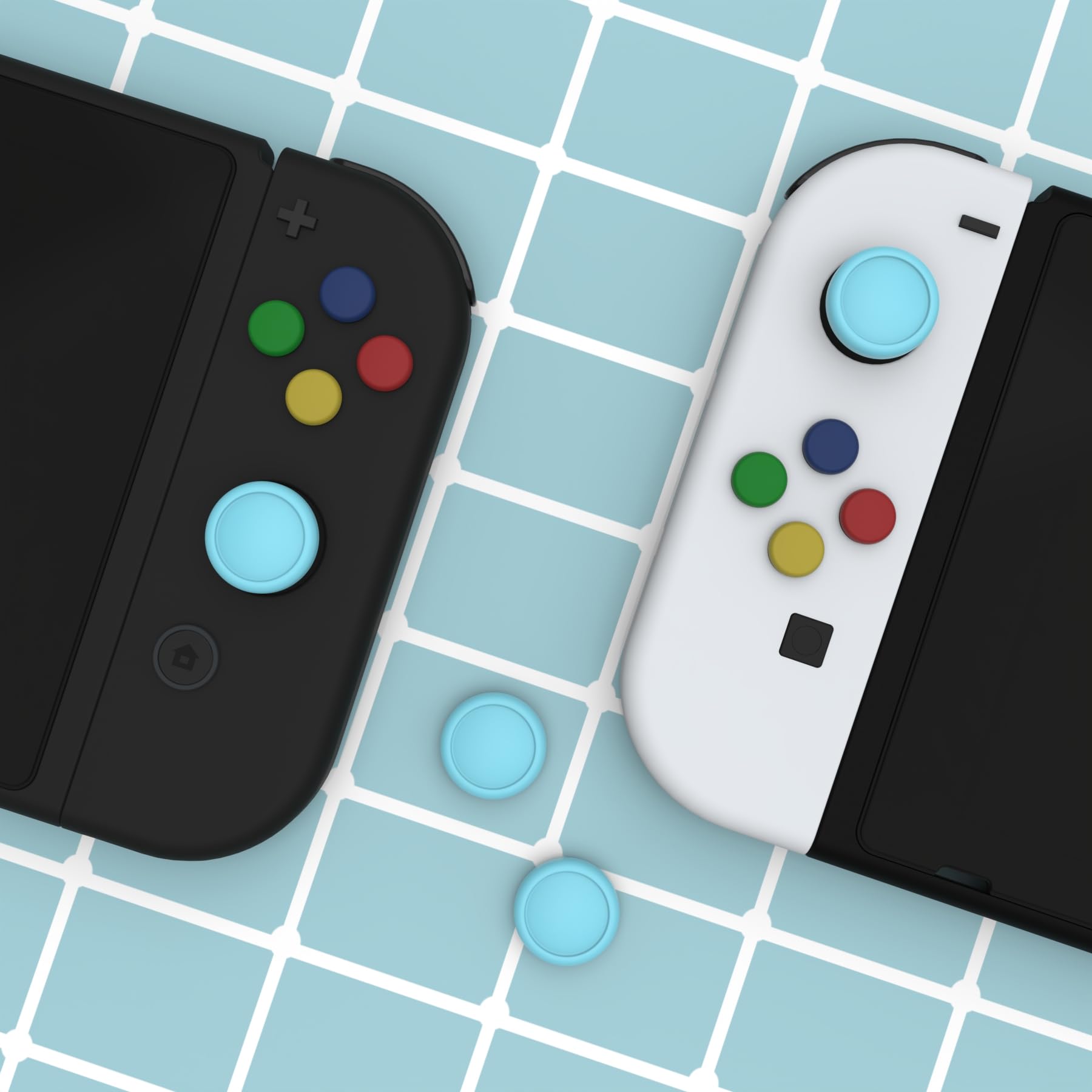 eXtremeRate PlayVital Switch Joystick Caps - Silicone Thumbstick Grip Covers for Nintendo Switch OLED, Switch & Switch Lite (Bondi Blue) | Enhanced Gaming Comfort & Precision for Long Play Sessions