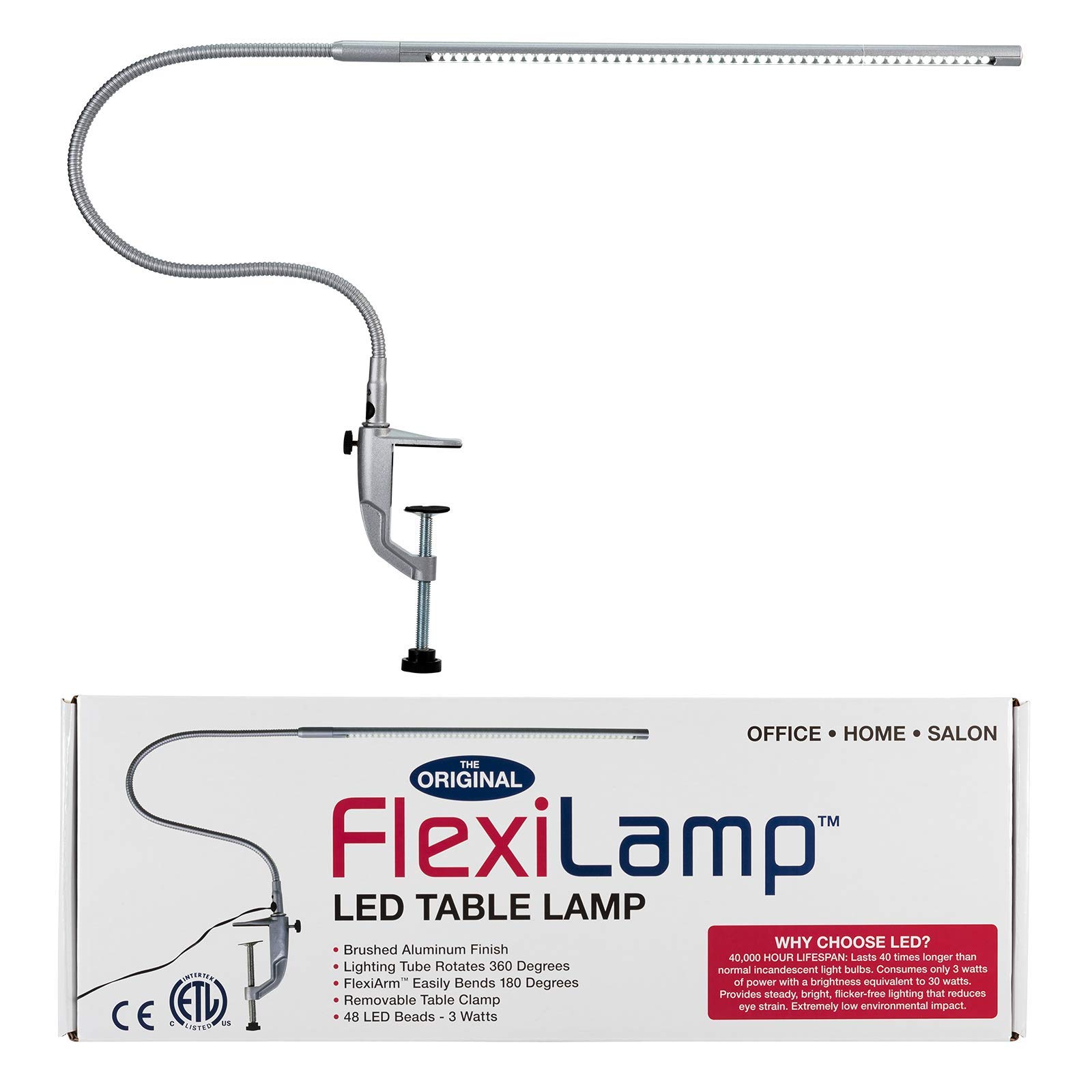 Original FlexiLamp LED Desk Lamp with Adjustable Arm & Clamp - 48 LED Beads, 300 Lumens - Perfect Lighting for Nail Salon Stations, Manicure Tables, Home Office & Study Desks