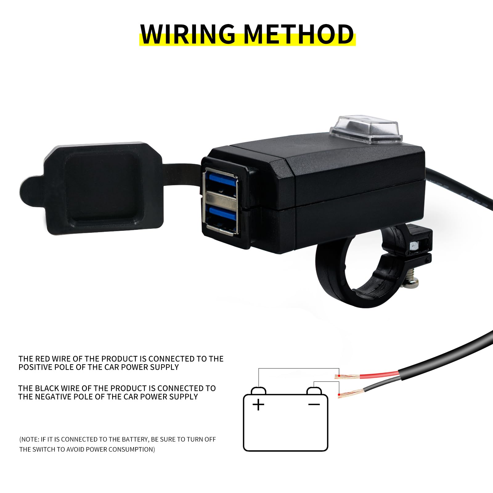 Waterproof Motorcycle Phone Charger with Dual QC 3.0 USB Ports & On/Off Switch - Fast Charging for Smartphones, Tablets, GPS Devices - Perfect for Motorcycle Rides, Road Trips & Outdoor Adventures