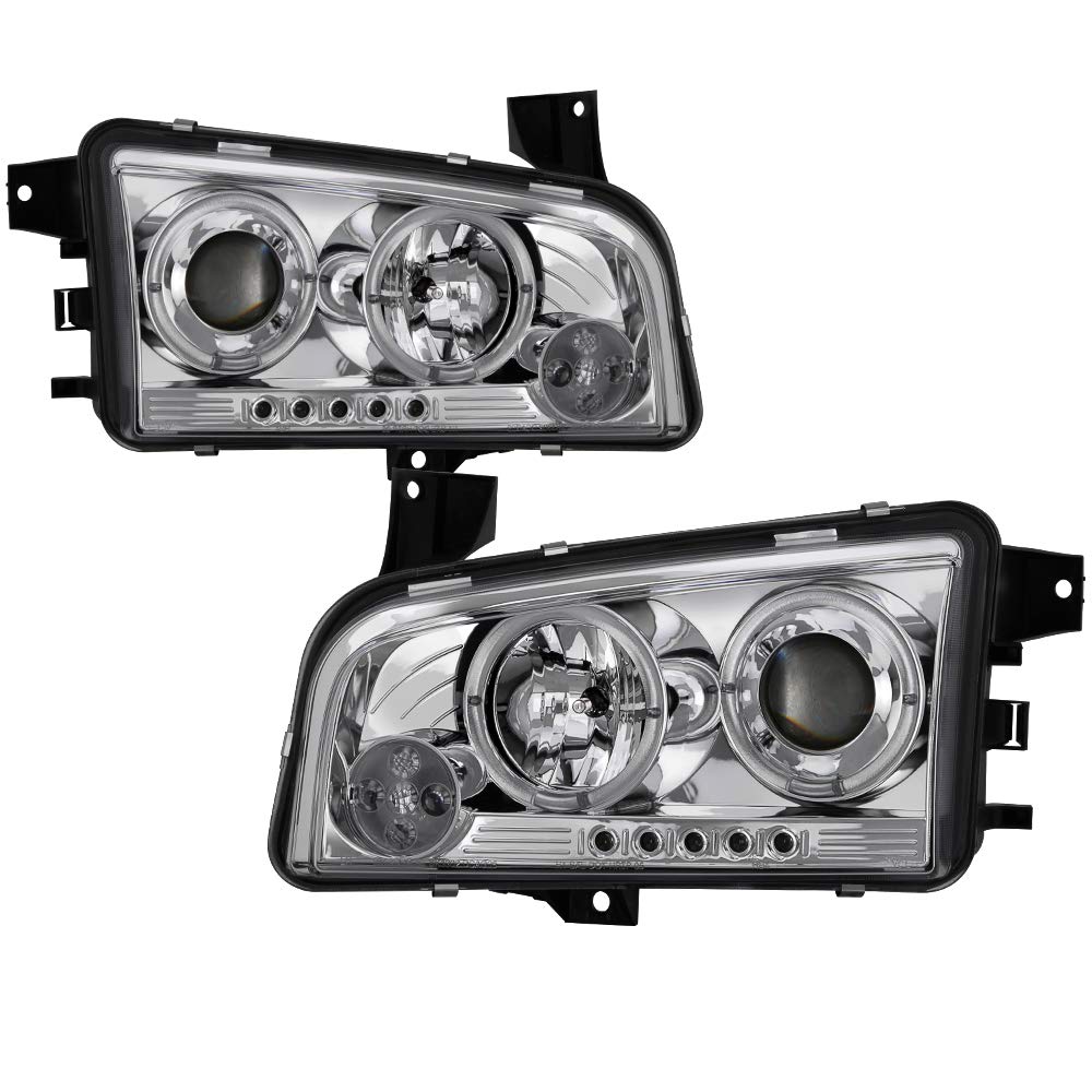2006-2010 Dodge Charger LED Halo Projector Headlights - Aftermarket Replacement with Bright Halogen Bulbs - Perfect for Night Driving & Custom Car Upgrades