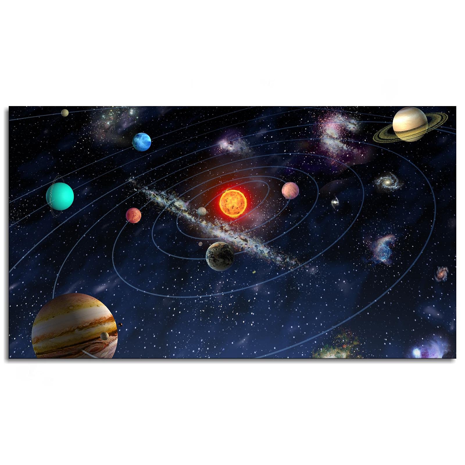 Solar System Galaxy Space Wall Art - Natural Nine Planets Poster Canvas Print for Home & Office Decor (13x8 Inches, Unframed) - Perfect for Living Room, Bedroom, Classroom & Astronomy Enthusiasts