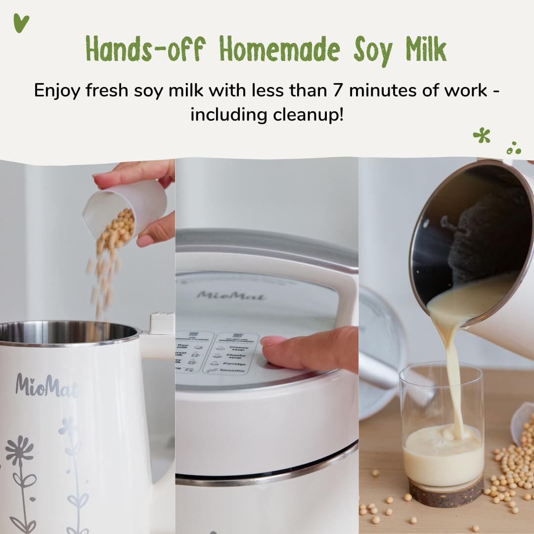 **Automatic Soy Milk Maker Machine - 43oz Homemade Fresh Soy Milk in 7 Minutes, Works with Dry & Soaked Beans, 304 Stainless Steel Interior - Perfect for Breakfast, Healthy Drinks & Vegan Lifestyle**