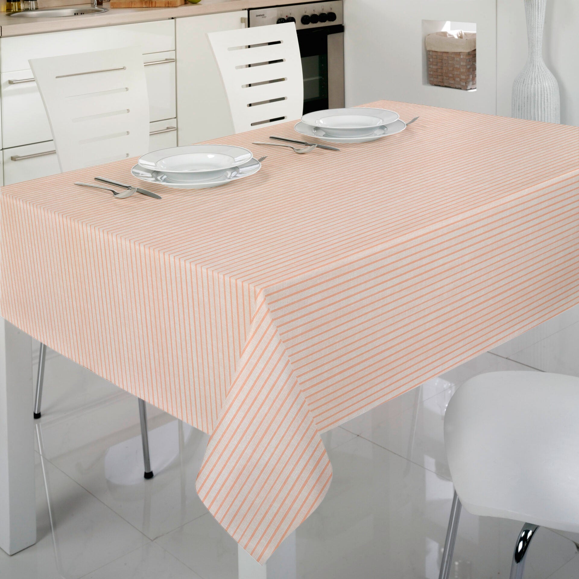 Pink Stripe Vinyl Oilcloth - Waterproof Tablecloth for Picnic, Kitchen, and Outdoor Dining - Easy to Clean and Durable