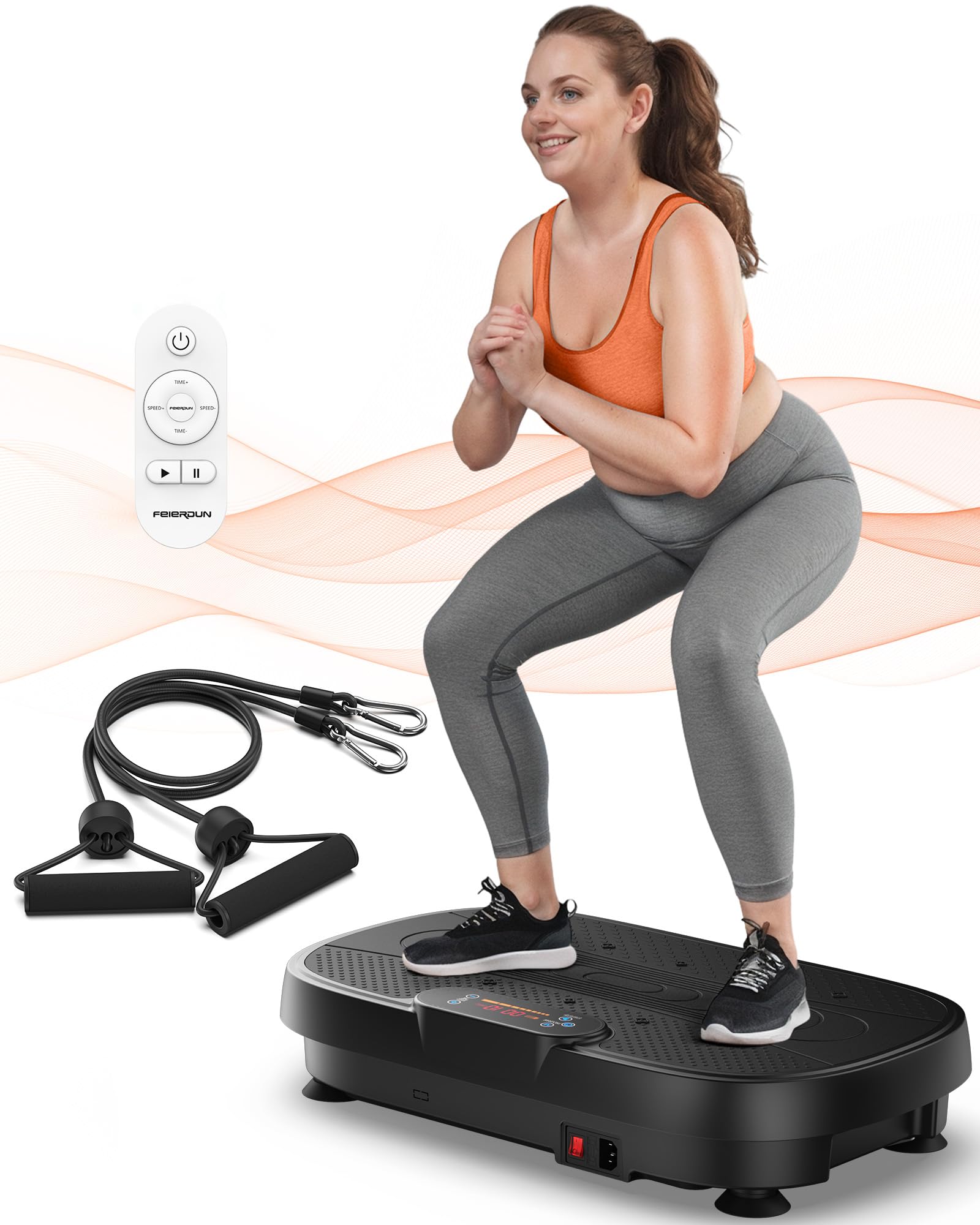 FEIERDUN Whole Body Vibration Plate Machine - Power Plate Exercise Equipment for Lymphatic Drainage, Weight Loss & Muscle Toning with 2 Resistance Bands - Perfect for Home Gym, Physical Therapy & Wellness Workouts